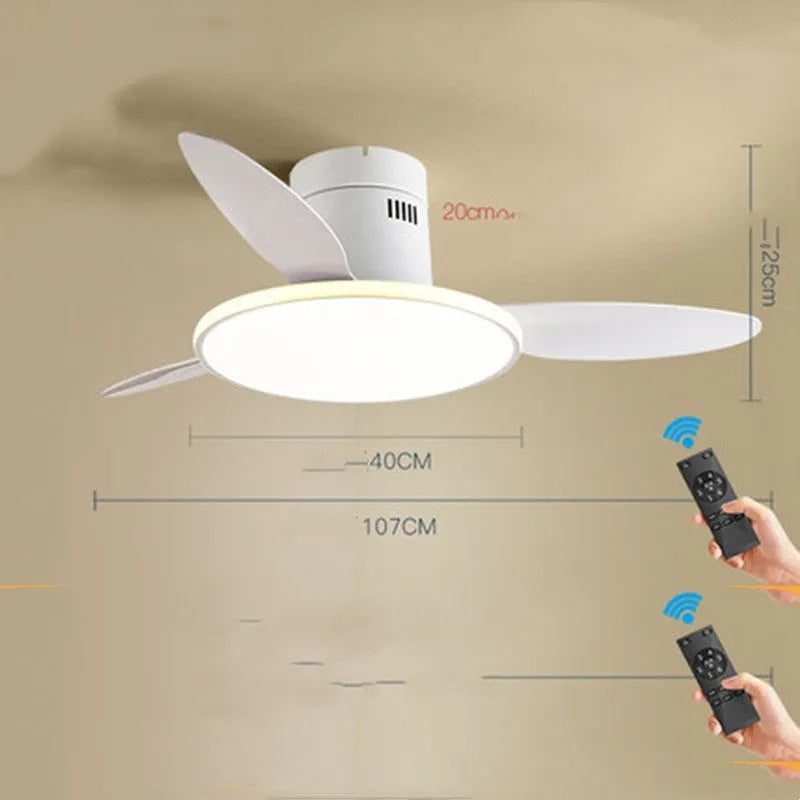 Ultra-thin ceiling fan light with remote control, 42 inch rubber blades in white