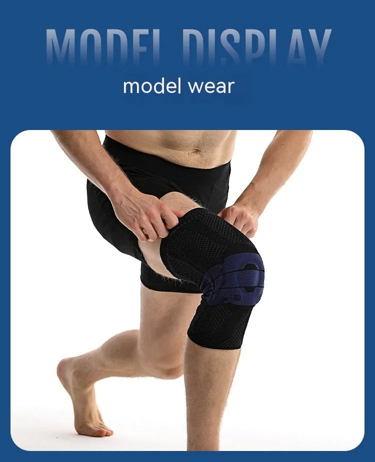 Adult black and blue sports kneepad made of nylon and spandex for basketball and running