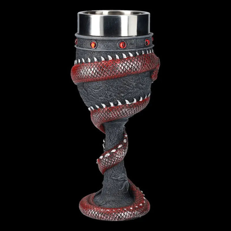 Red wine glass with 3D dragon design and stainless steel stem, 200ml capacity