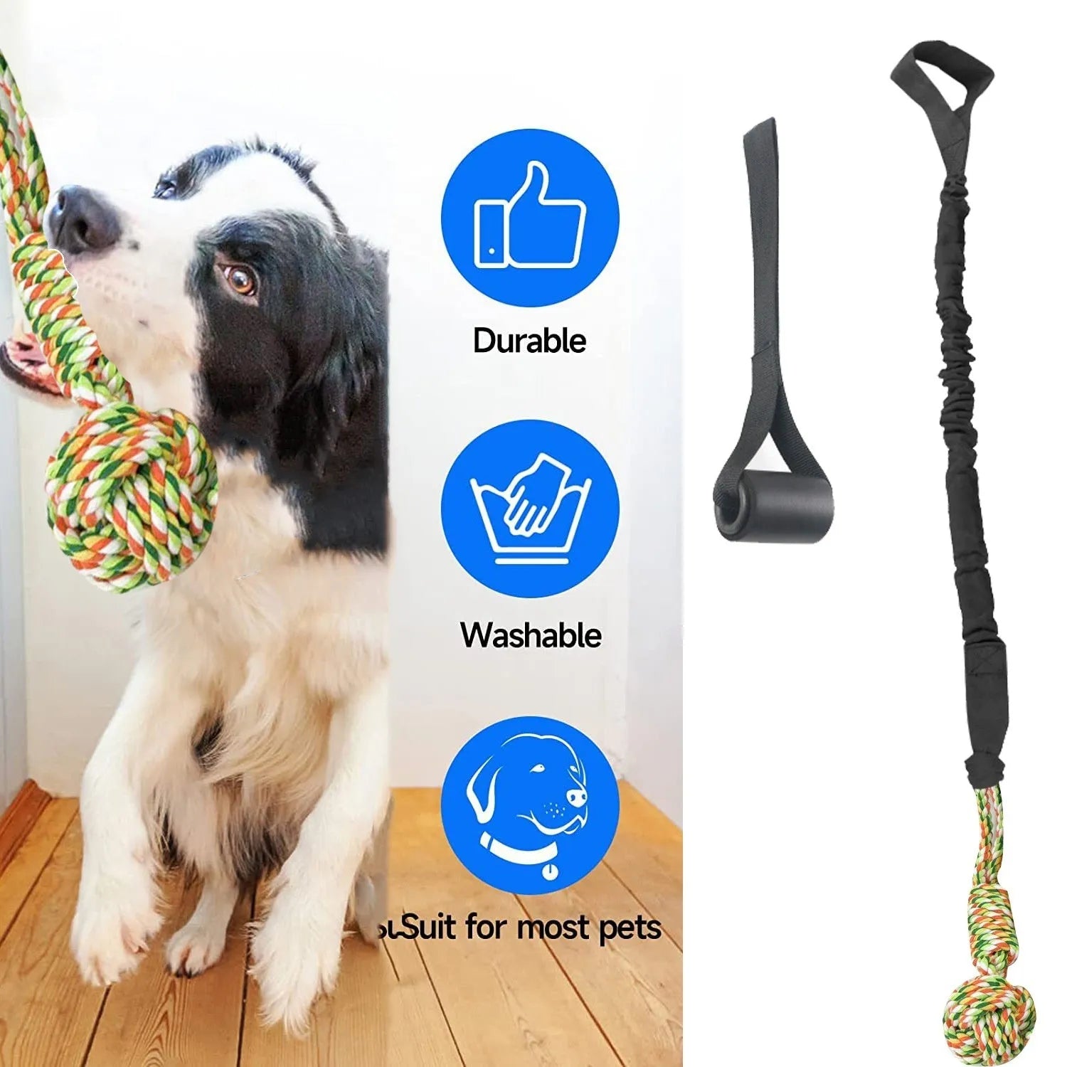 Cotton rope dog tug toy in black, grey or red colours for interactive play