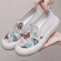 Old Beijing slip-on soft bottom canvas shoes for women – round toe cloth shoes in white with injection moulded sole