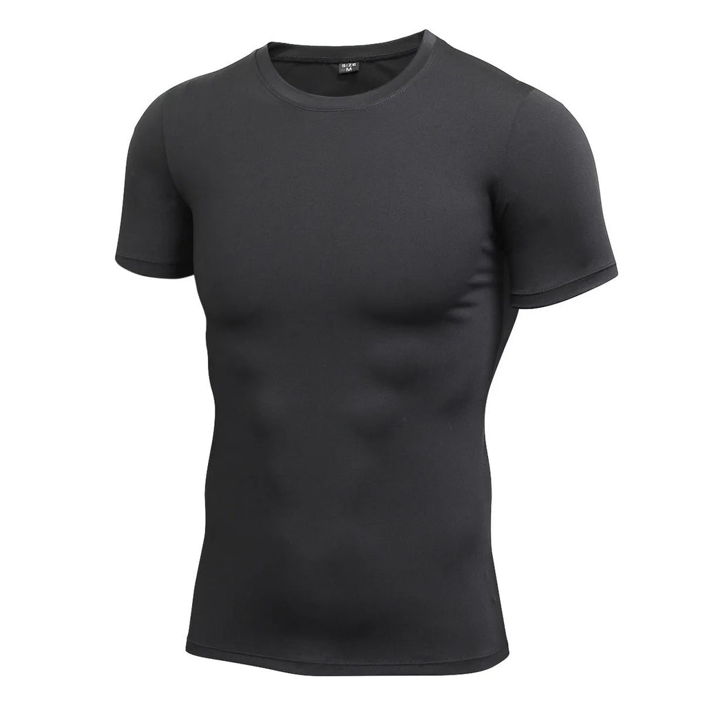Men's quick dry stretch fitness shirt short sleeve solid colour polyester front view