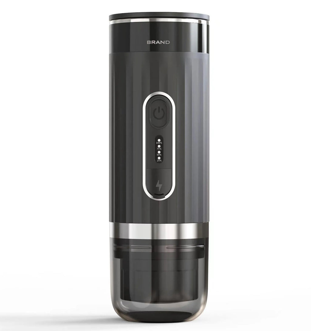 Black portable wireless coffee machine for outdoor camping and car travel with K-cup compatibility