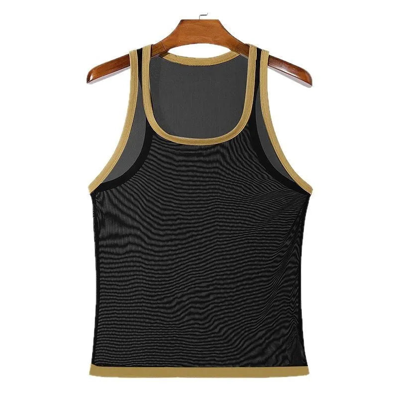 Men's black mesh fitness vest with tight fit design for sports training