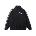 Black Hong Kong style stand collar hoodie with long sleeves for casual sports wear