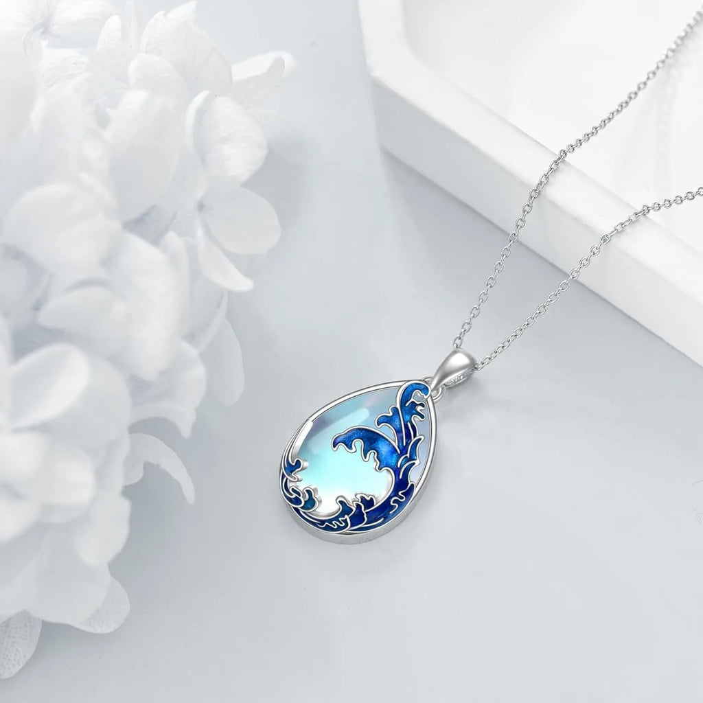 HAILANG women's necklace with moonstone blue alloy heart pendant showing love-themed design details
