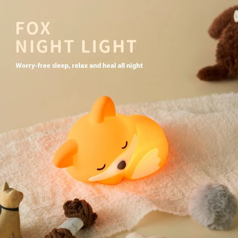 Fox USB rechargeable cartoon small night lamp with two-gear brightness and 20-minute timer