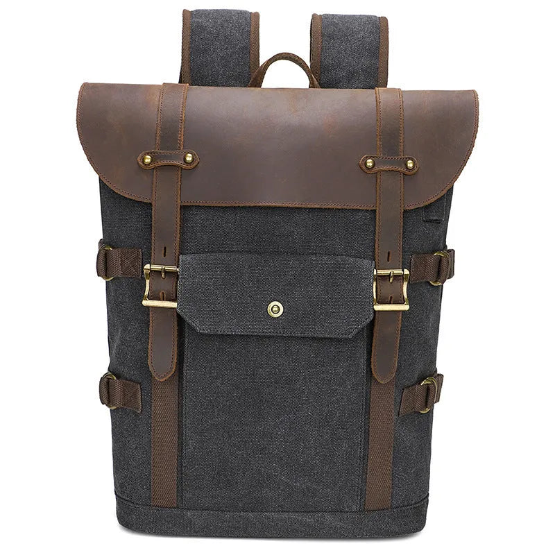 Canvas backpack with USB charging, contrast colour design, curved shoulder strap, available in four colours