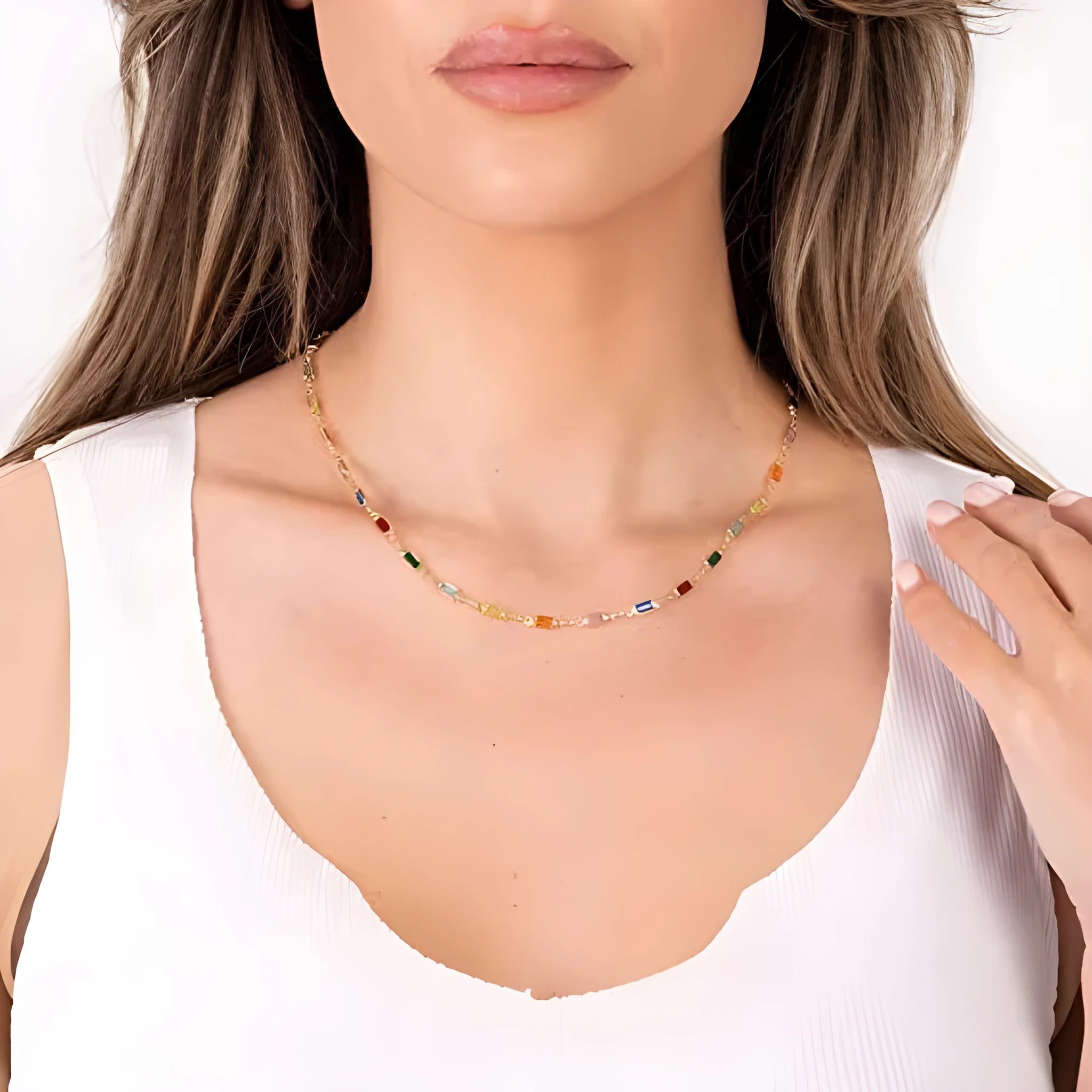Ladies geometric crystal necklace with adjustable alloy chain and glass coloured glaze pendant