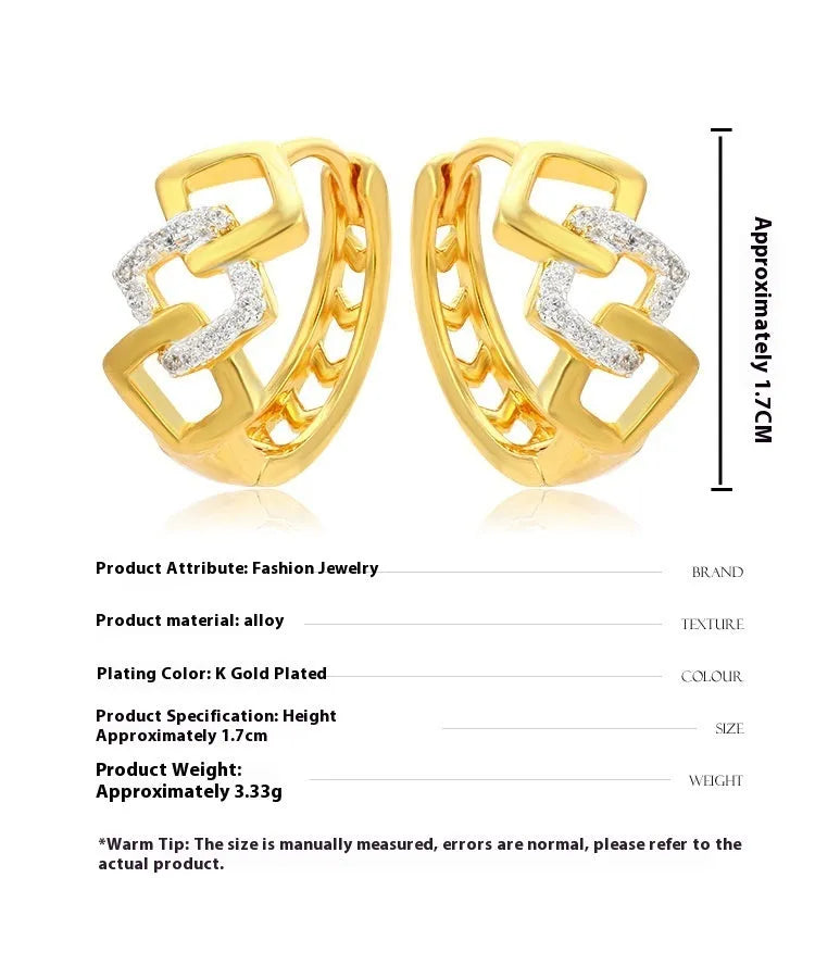 Geometric hollow out gold electroplated earrings with separate ear clip design
