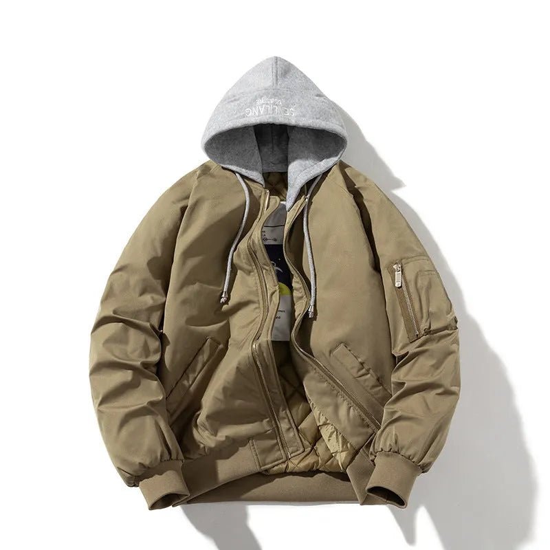 Men's large size pilot jacket in chemical fibre blend fabric with polyester lining and embedded line pockets