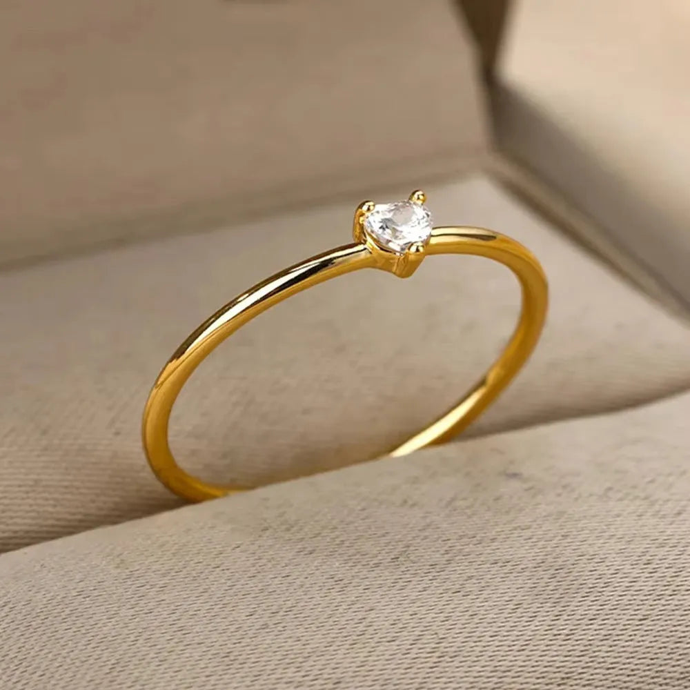 Women's 18K gold plated copper geometric heart zircon stacked ring, size No 7, on finger