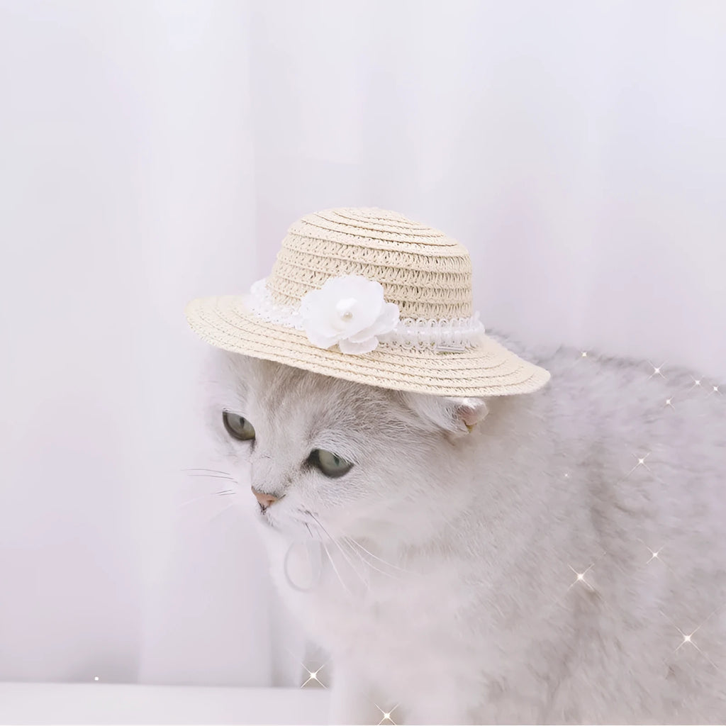 Handmade adjustable bowknot pet hat for dog or cat in cartoon style, shown in multiple colours.