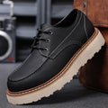 Men's low-top retro Martin boots in black with round toe, non-slip rubber sole and mid heel