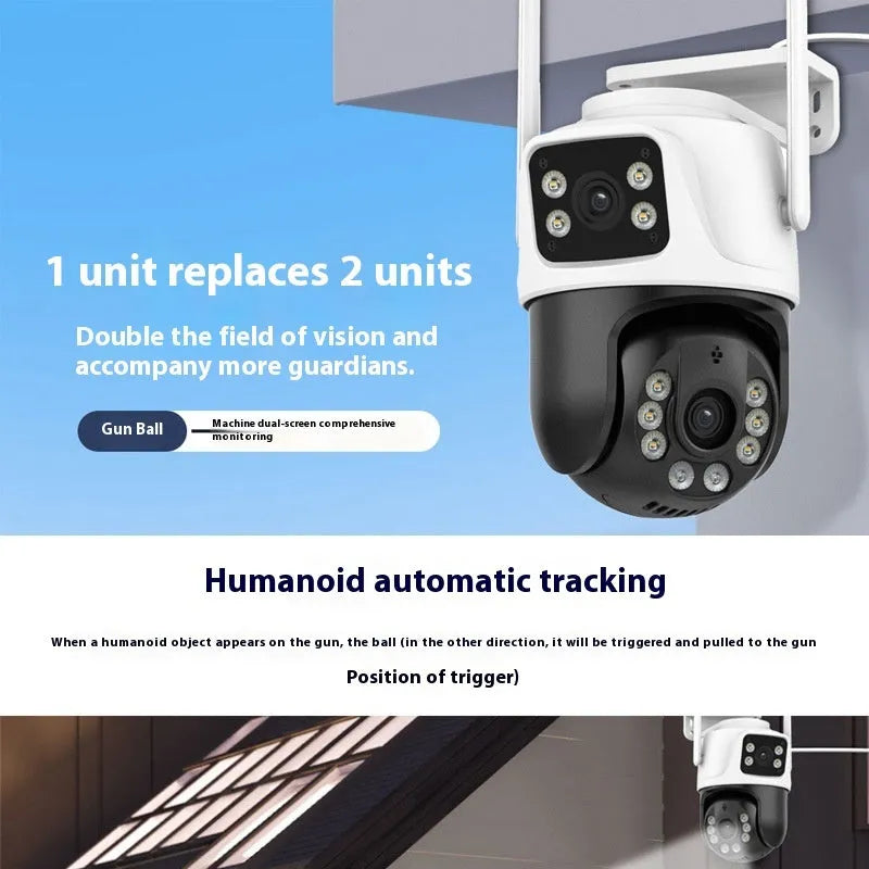 Outdoor wireless security camera with dual screen remote monitor showing 3MP resolution