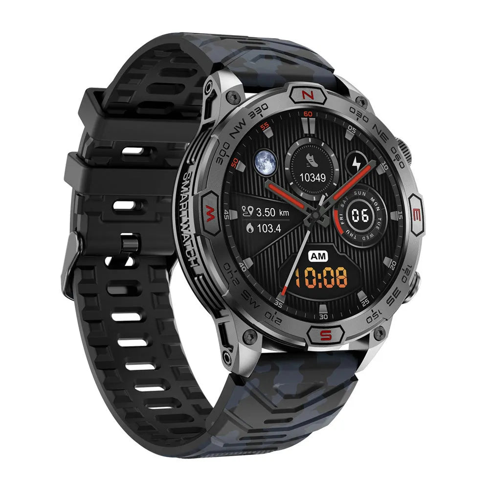 Smart sports watch with AMOLED screen displaying fitness metrics on silicone strap