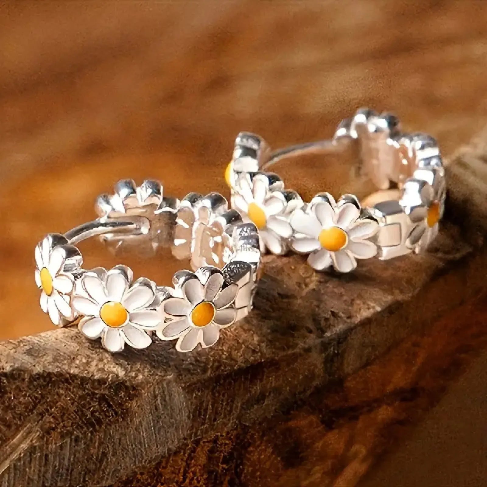 White daisy flower stud earrings with platinum gem inlay on electroplated copper jewellery