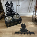 Personalised dog bowl holder with engraved name on iron stand and stainless steel bowl