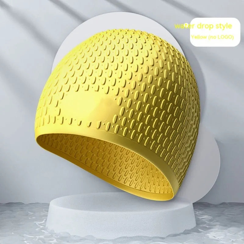 Silicone swimming cap with water drop pattern in various solid colours for adult swimming
