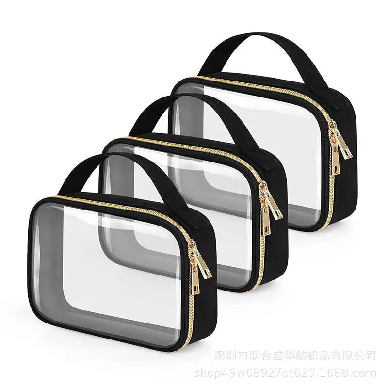 Transparent PVC lipstick storage wash bag with chain handle in leopard print colour