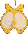 Yellow sisal cat scratching board with Corgi design and anti-slip base.
