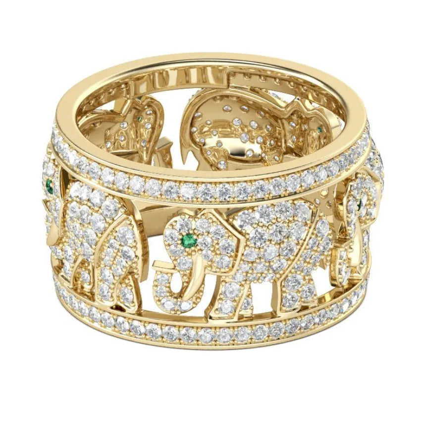Alloy elephant ring with full diamond design in silver or gold electroplating