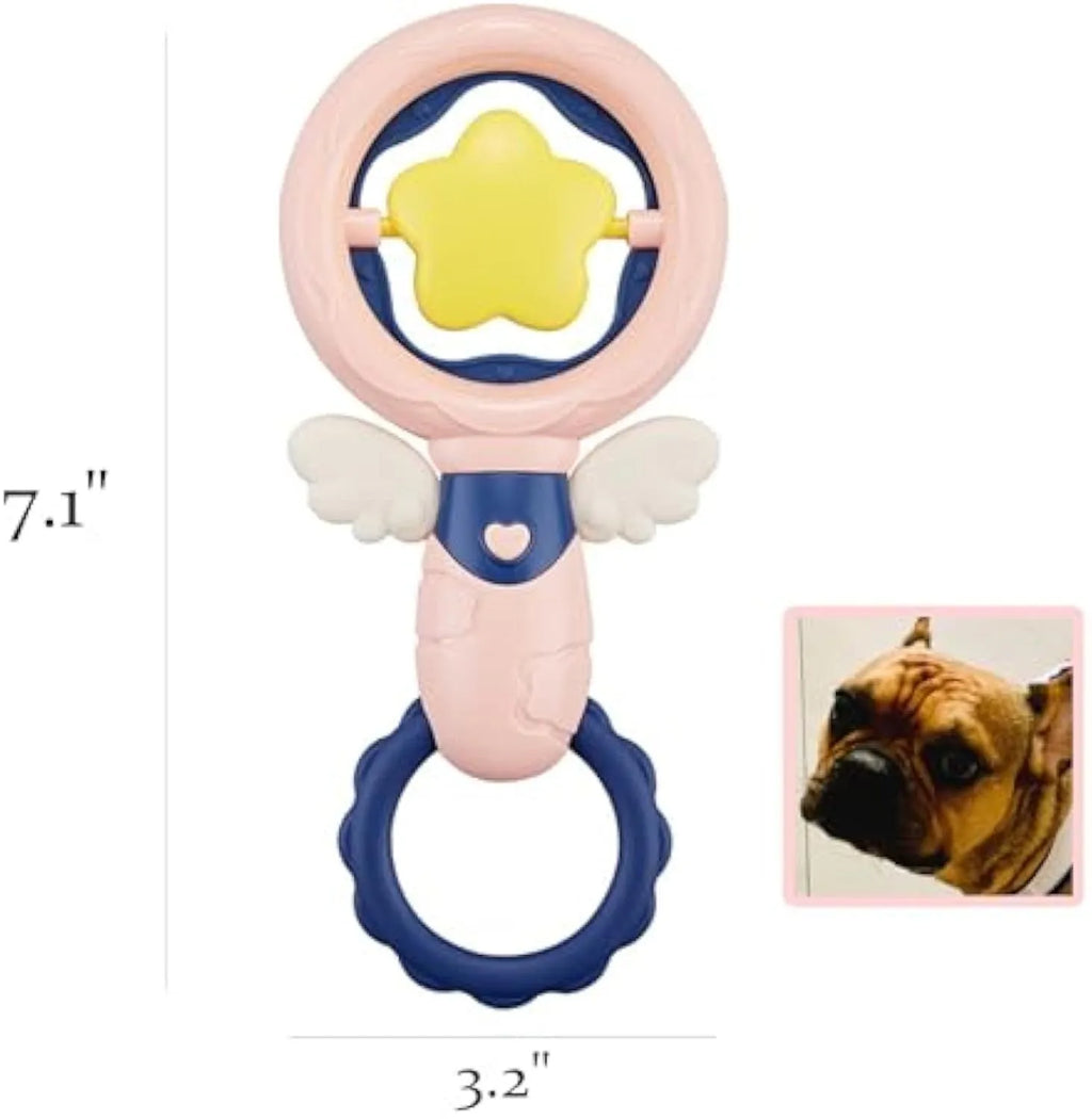 Pink interactive dog toy set with squeaky and dental toys for chewing and oral care