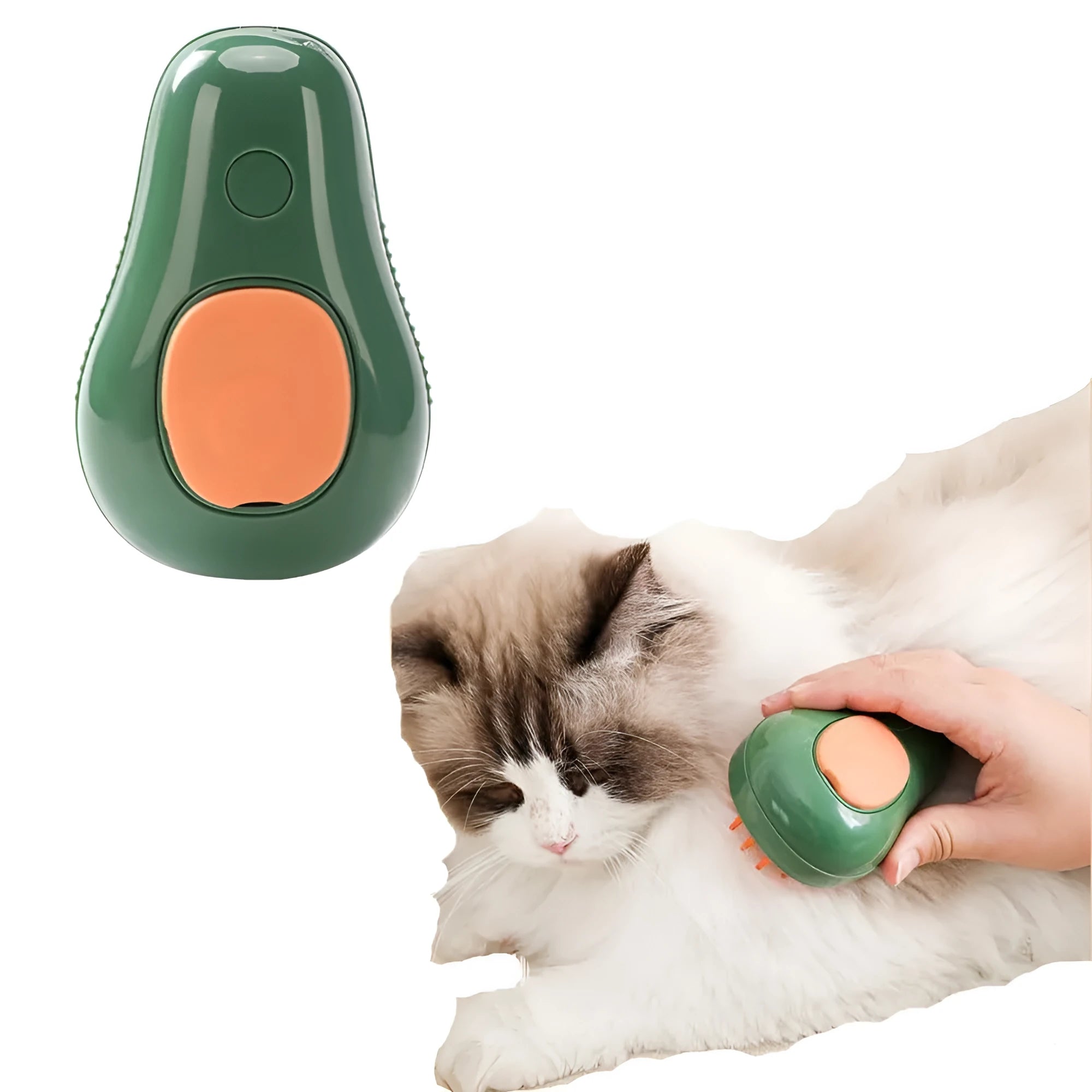 Green and white cat steam brush with water spray function and silicone massage teeth for pet grooming