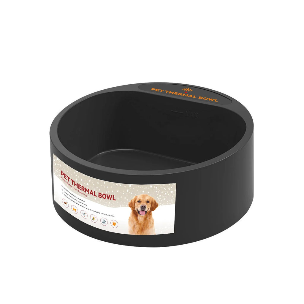Black ABS plastic pet heating bowl with 2.2 litre capacity and temperature control