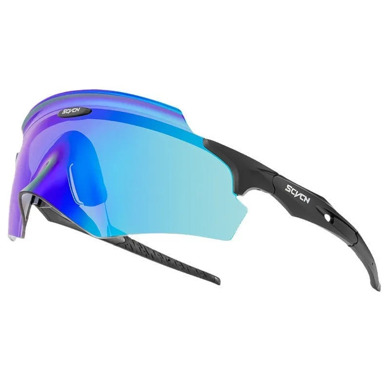 Integrated lens windproof sports glasses with frameless colourful design.
