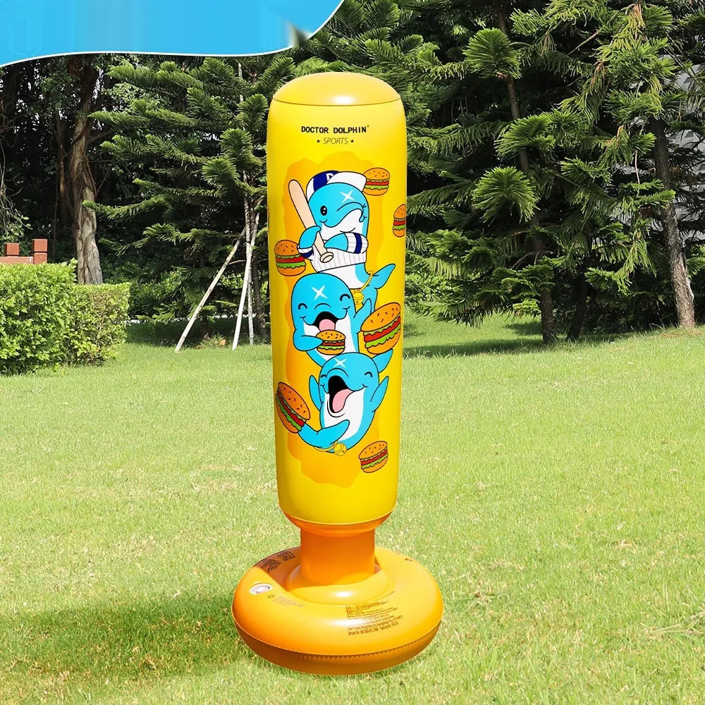 Inflatable boxing column vertical PVC tumbler for home fitness training yellow hamburger colour