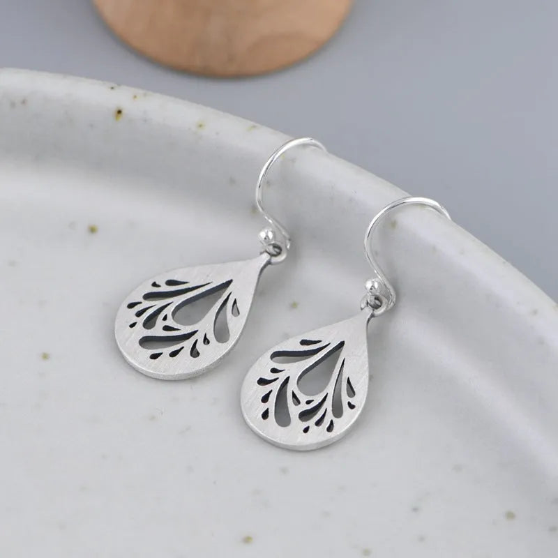 925 silver hollow water drop earrings for women, small drop shape in silver colour
