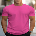 Men's round neck short sleeve printed T-shirt in loose fit with bird eye cloth polyester fabric