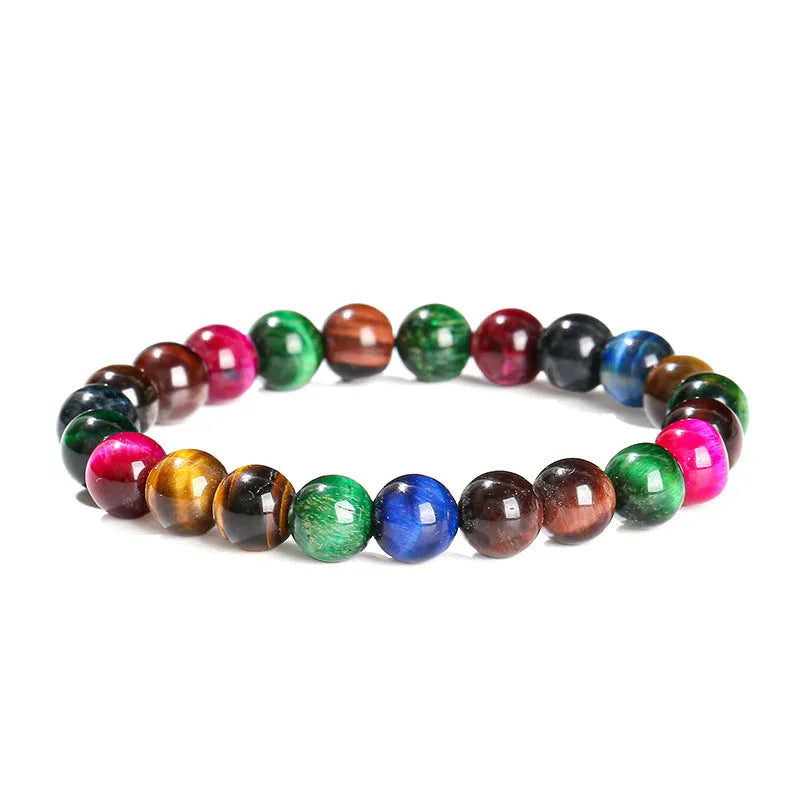 Natural colourful Tigereye round bead bracelet on lace cord, size 10mm beads, unisex style