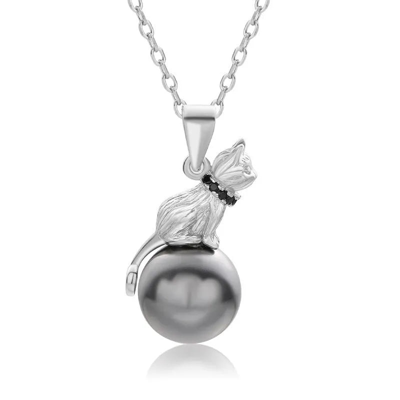 Sterling silver cat pendant necklace with feline design, available with or without chain