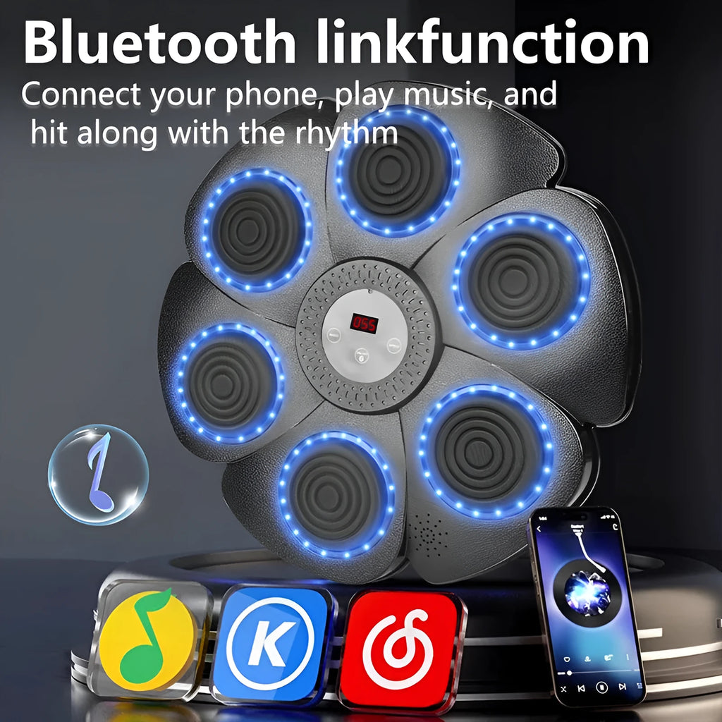 Black smart boxing wall target with Bluetooth and lights, includes half-finger gloves