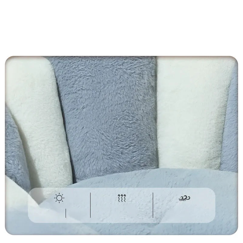 Grayish white cat kennel shell nest bed on floor with soft rabbit fur texture and PP cotton padding for small pets