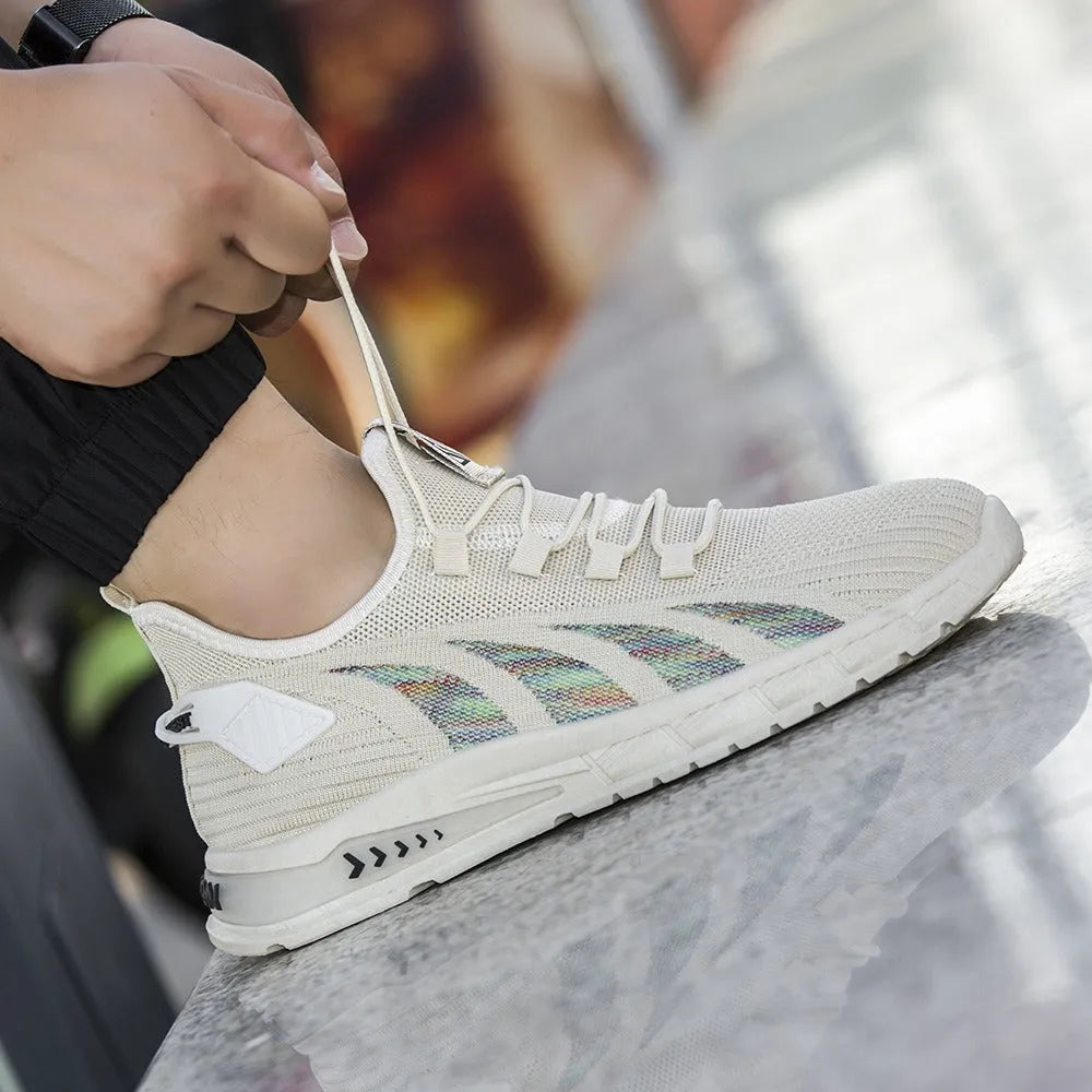 Summer mesh surface lightweight fat foot student leisure sneaker in breathable low top design with striped pattern