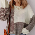 Dark khaki women's loose sweater with back tie closure and drop shoulders.