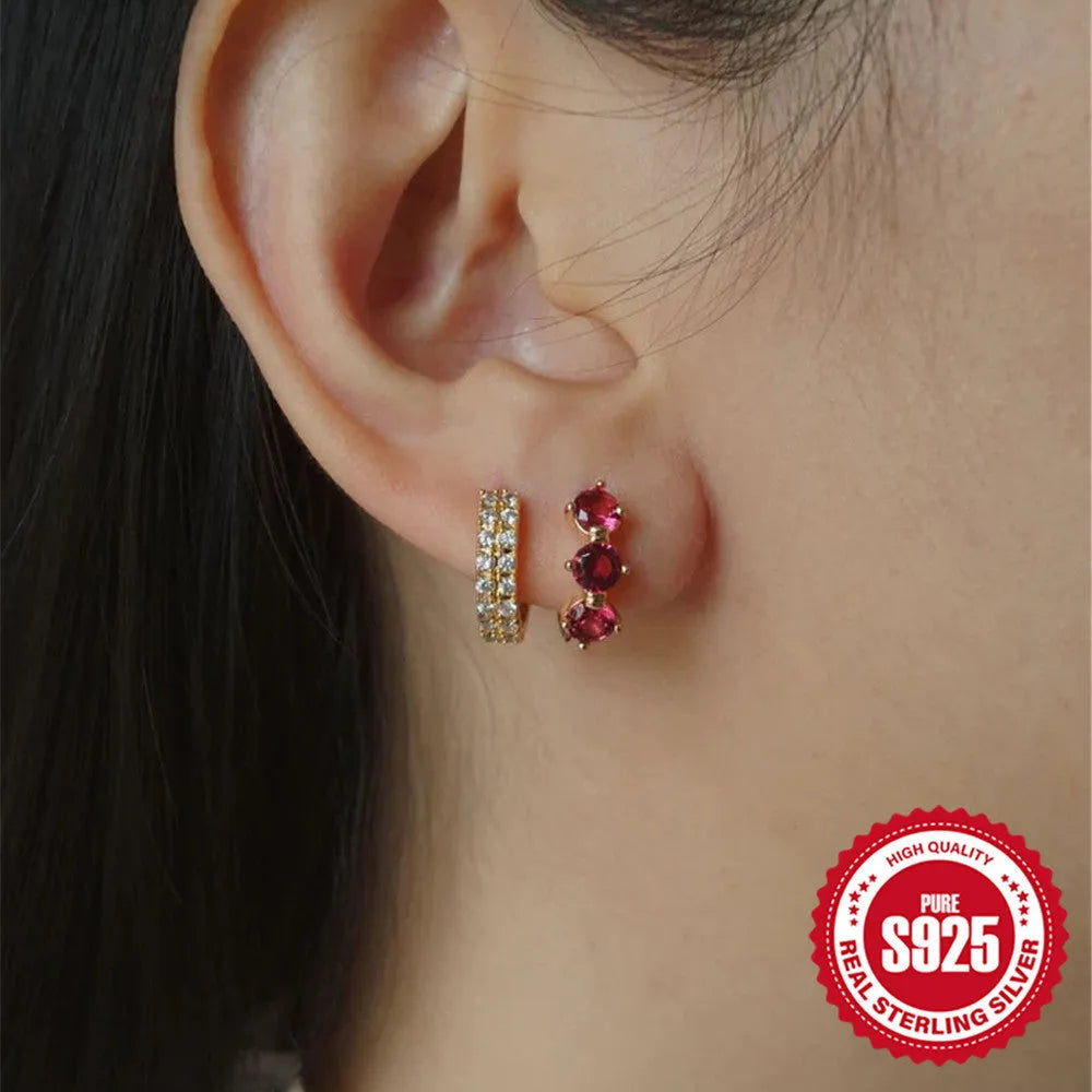 S925 sterling silver women's earrings with geometric sunflower design and golden-three diamonds zircon stones.