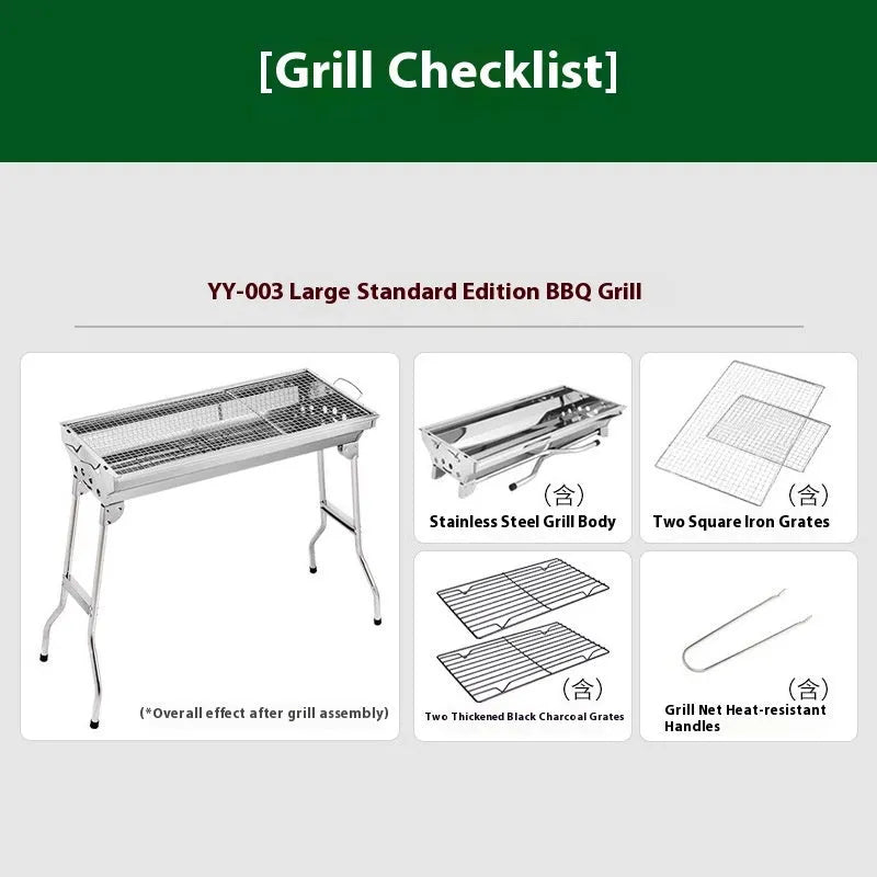Large stainless steel portable barbecue oven with charcoal stove and cooking grates