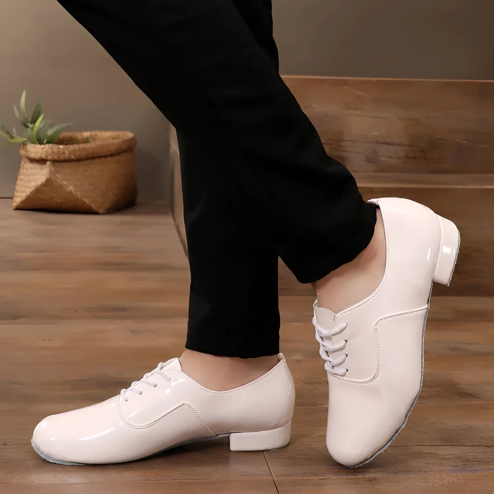 Men's dancing shoes in polished leather black indoor, synthetic upper, calf leather sole, size 38-45