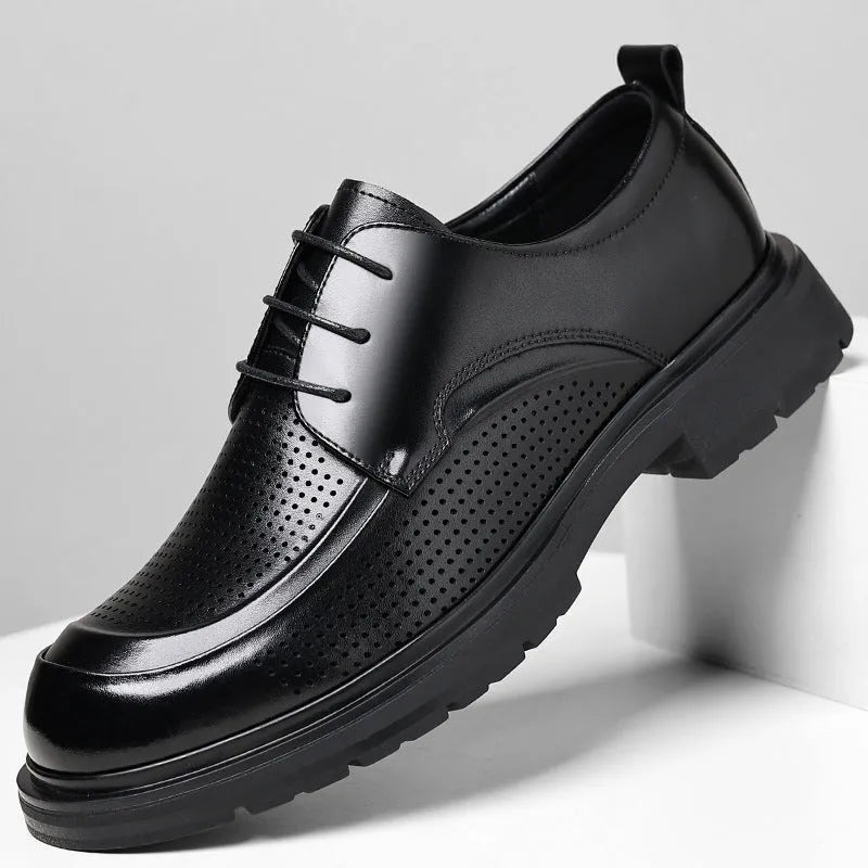 Men's hollow leather low-top business shoes in Four Seasons Black, plus sizes 38-46