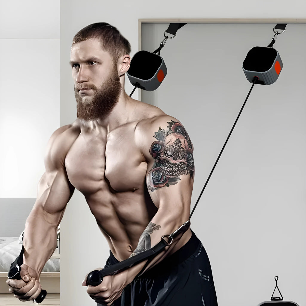 Multi functional fitness resistance tensioner in blue gray with adjustable 2-20kg dial for full body training