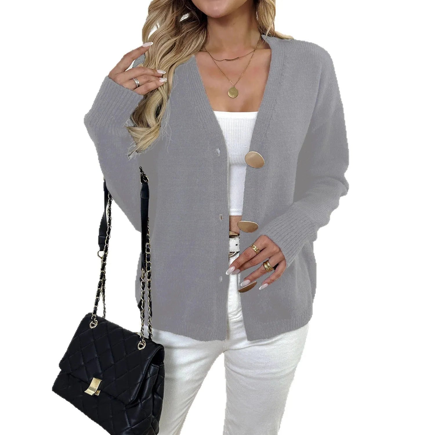 Women's black deer plush long sleeve sweater coat with princess sleeves in street hipster style