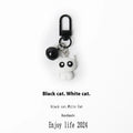 Cartoon little black cat and white kitten key chain pendant on handbag