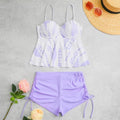 Women's hard bag printed split bikini swimsuit in polyester, white colour, with top and shorts