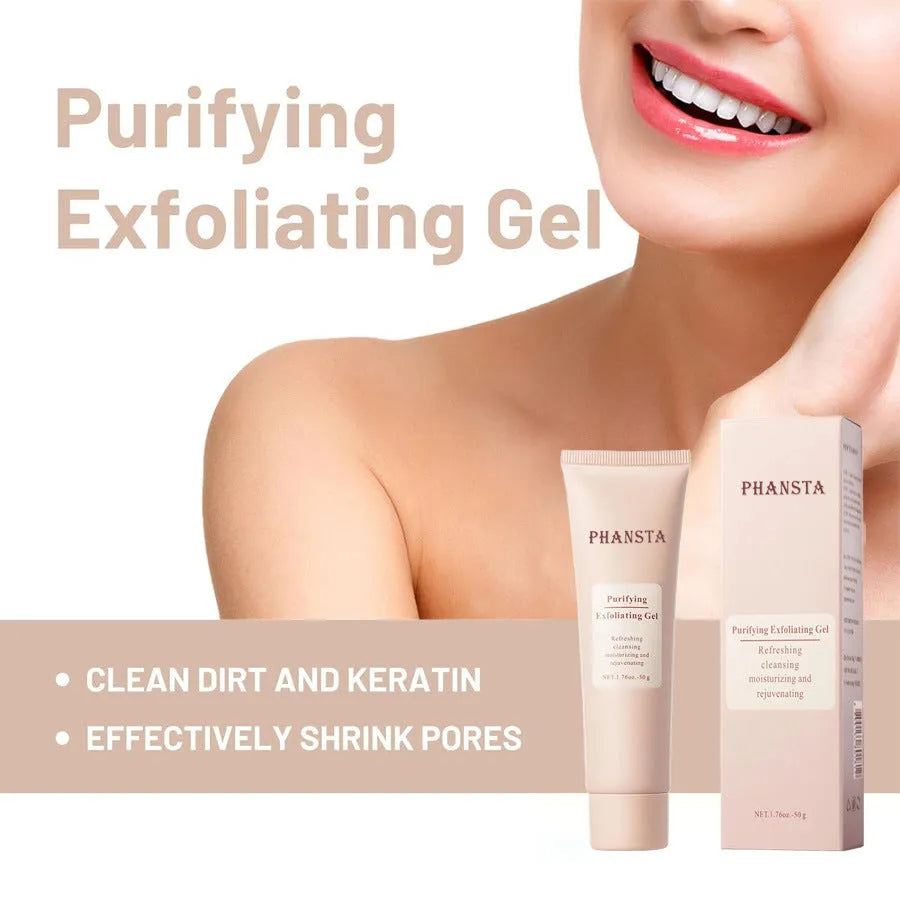 Exfoliating facial cleansing pore gel tube 50g with compact packaging dimensions 4.3 x 3 x 15.4 cm