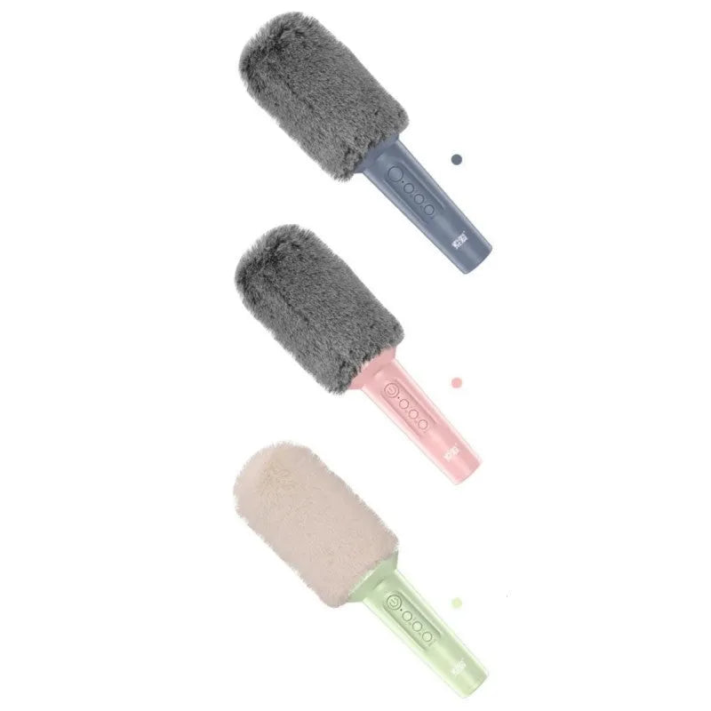 Wireless Bluetooth karaoke microphone in pink, blue, or green with USB connectivity