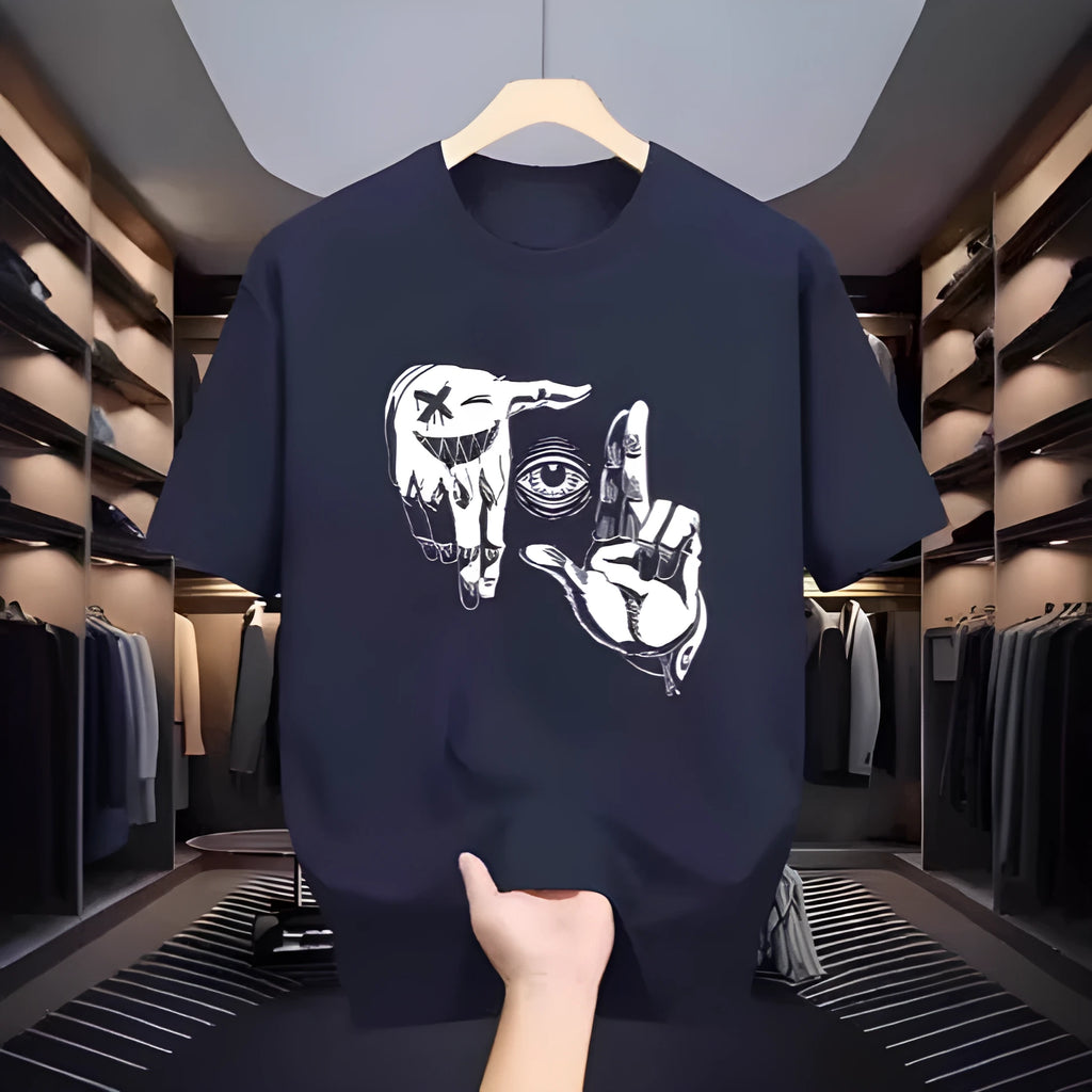 Men's cartoon-printed mesh t-shirt in bird eye polyester with round neck and short sleeves